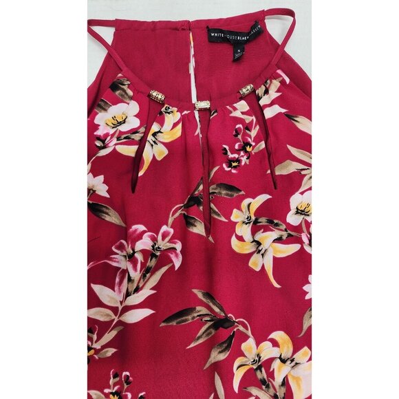 Floral Red Sleeveless Halter Dress With Gold Accents By White House Black Market - Picture 4 of 11